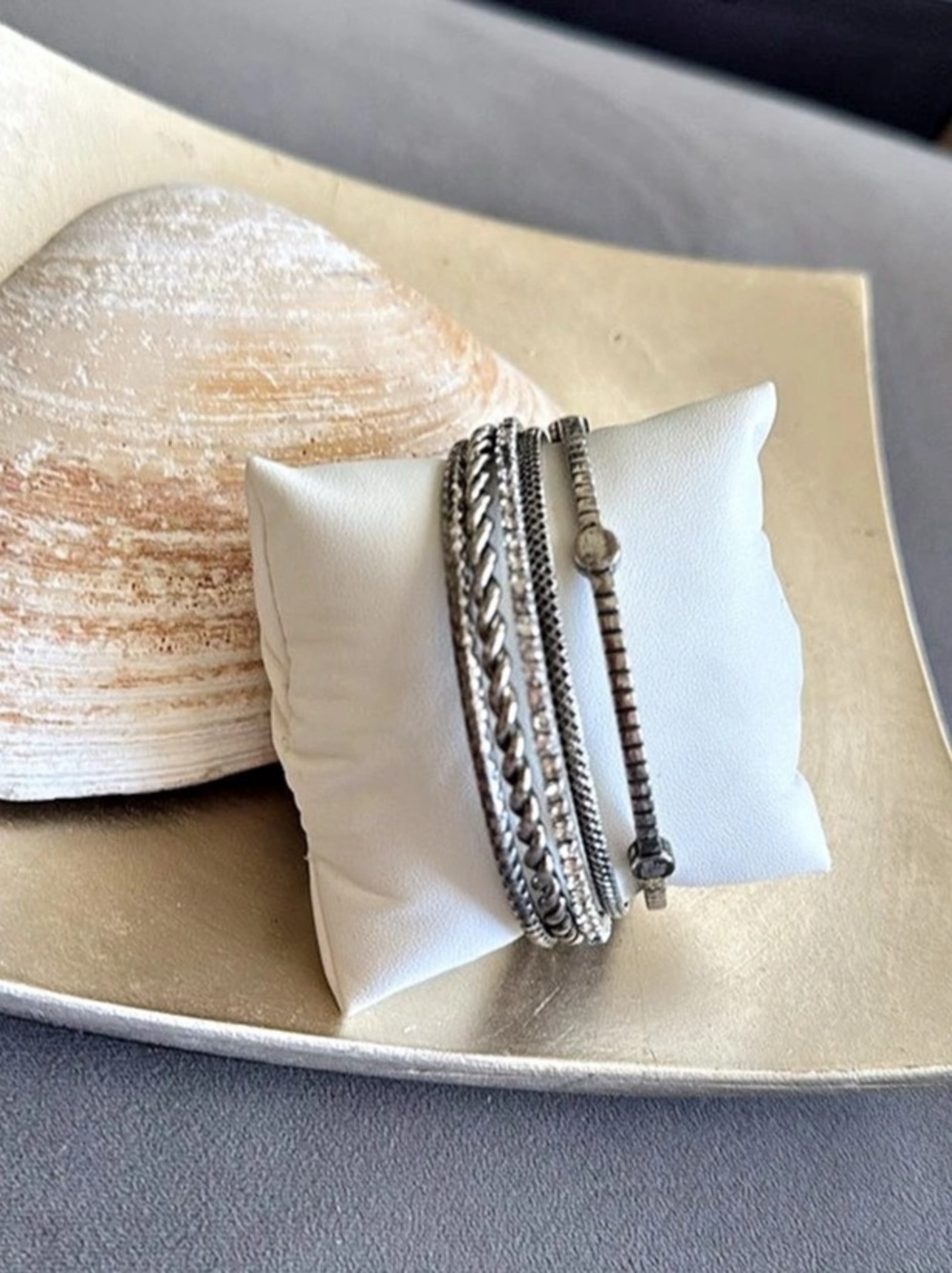 Silver-Tone Bangle Bracelet Stack Like New 5 Pieces